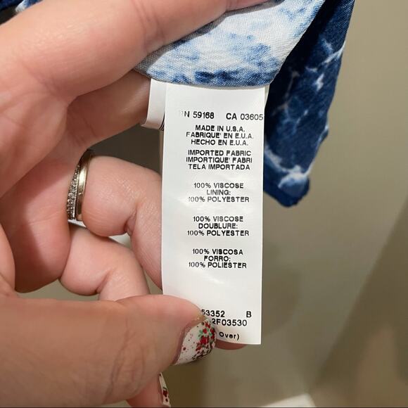 Fifteen Twenty Split Back Layered Tank Top Blue and White Print Size XS - Picture 5 of 8